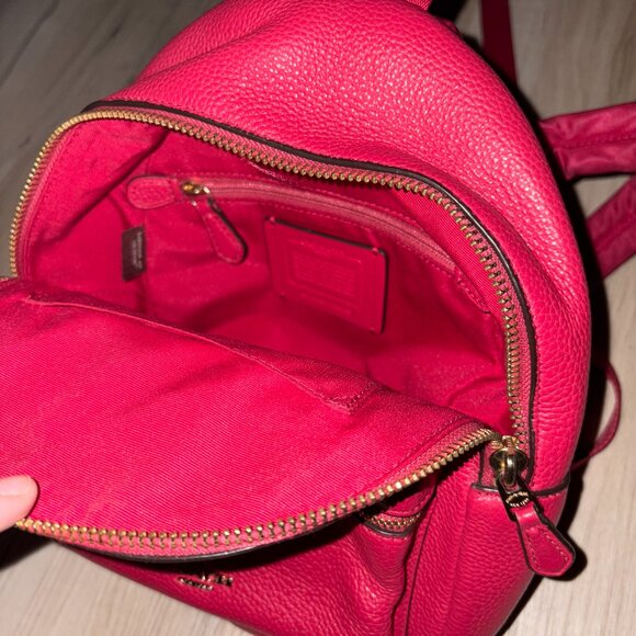 Red Pebbled Genuine Leather Coach Mini Backpack - Picture 5 of 10